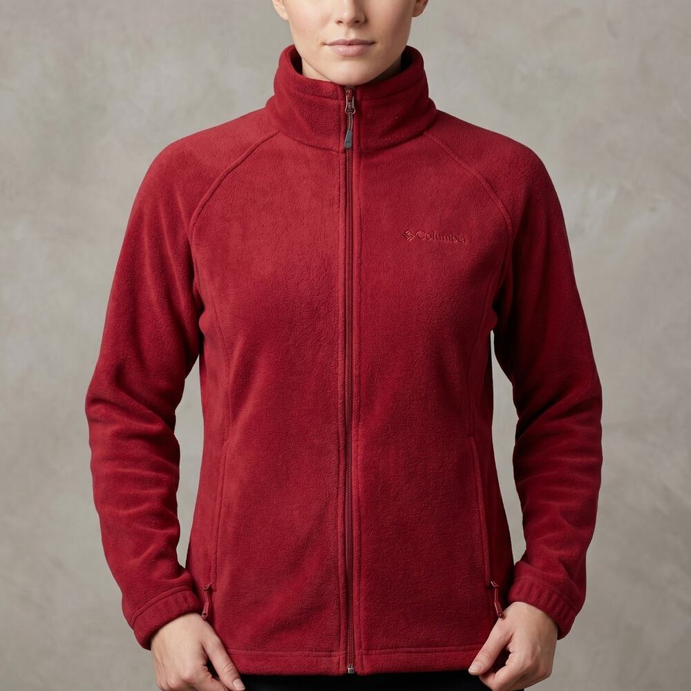 Columbia Women's Benton Springs Full Zip Fleece Jacket Mock Neck Red Size L